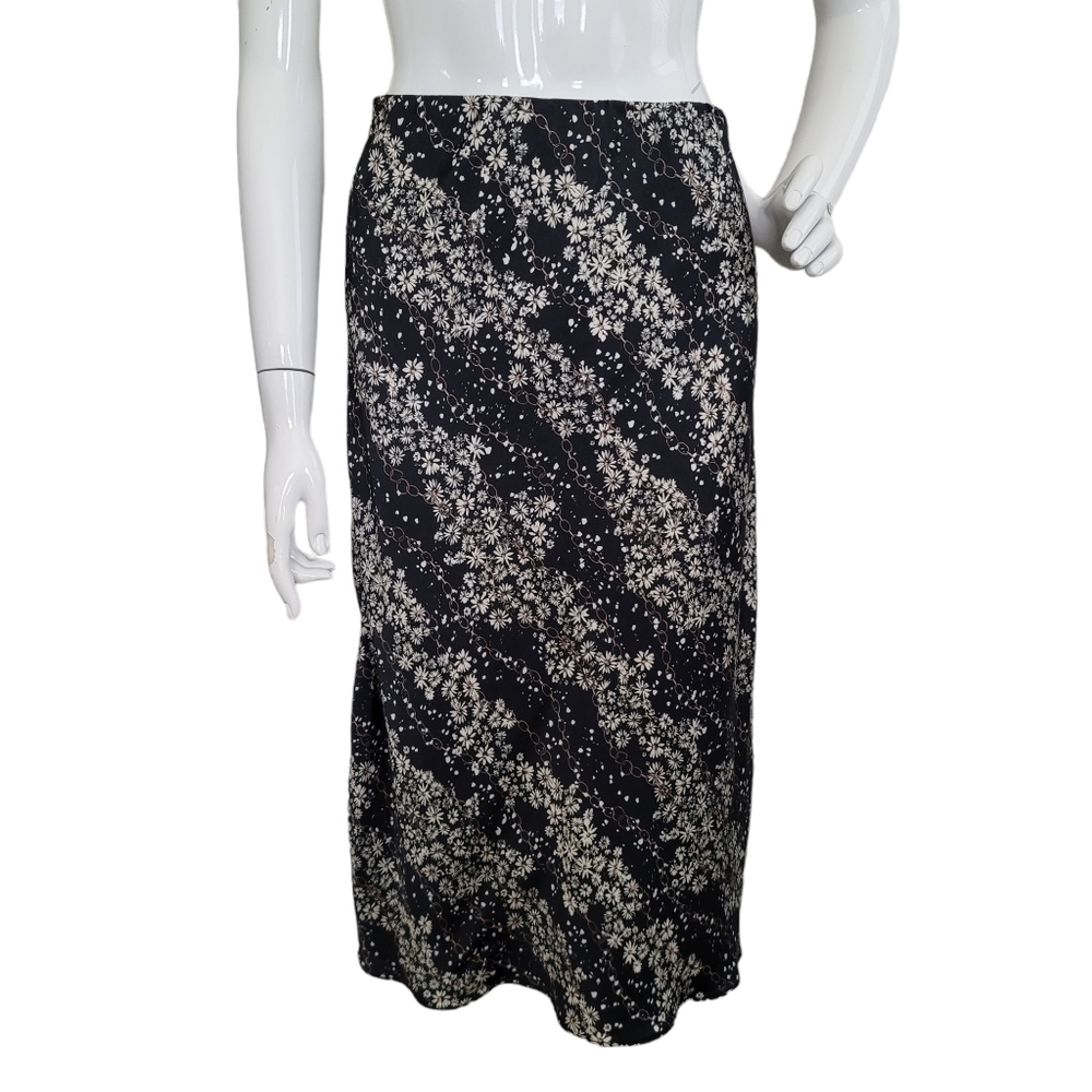 VICTORIA'S SECRET black floral chain satin midi skirt